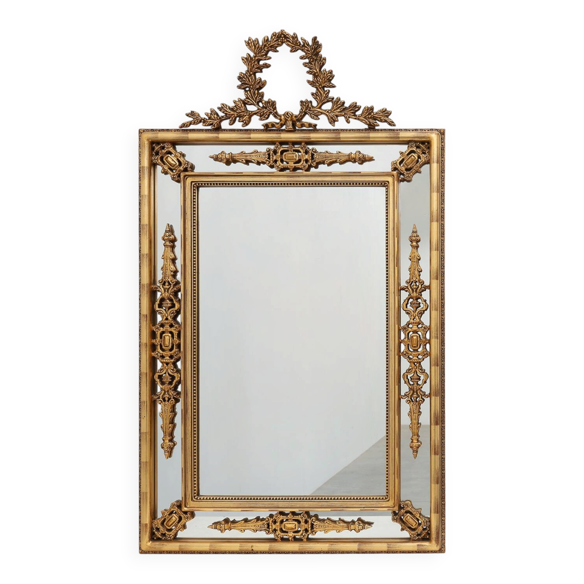 Louis XVI style gilt mirror with laurel wreath crest, Belgium, 20th century