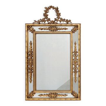 Louis XVI style gilt mirror with laurel wreath crest, Belgium, 20th century