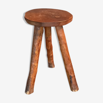 Tabouret brutaliste en bois années 60/70