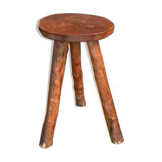 Tabouret brutaliste en bois années 60/70