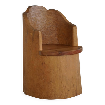 Modern Stump Armchair in Solid Pine, by a Swedish Cabinetmaker, Wabi Sabi, 1960s