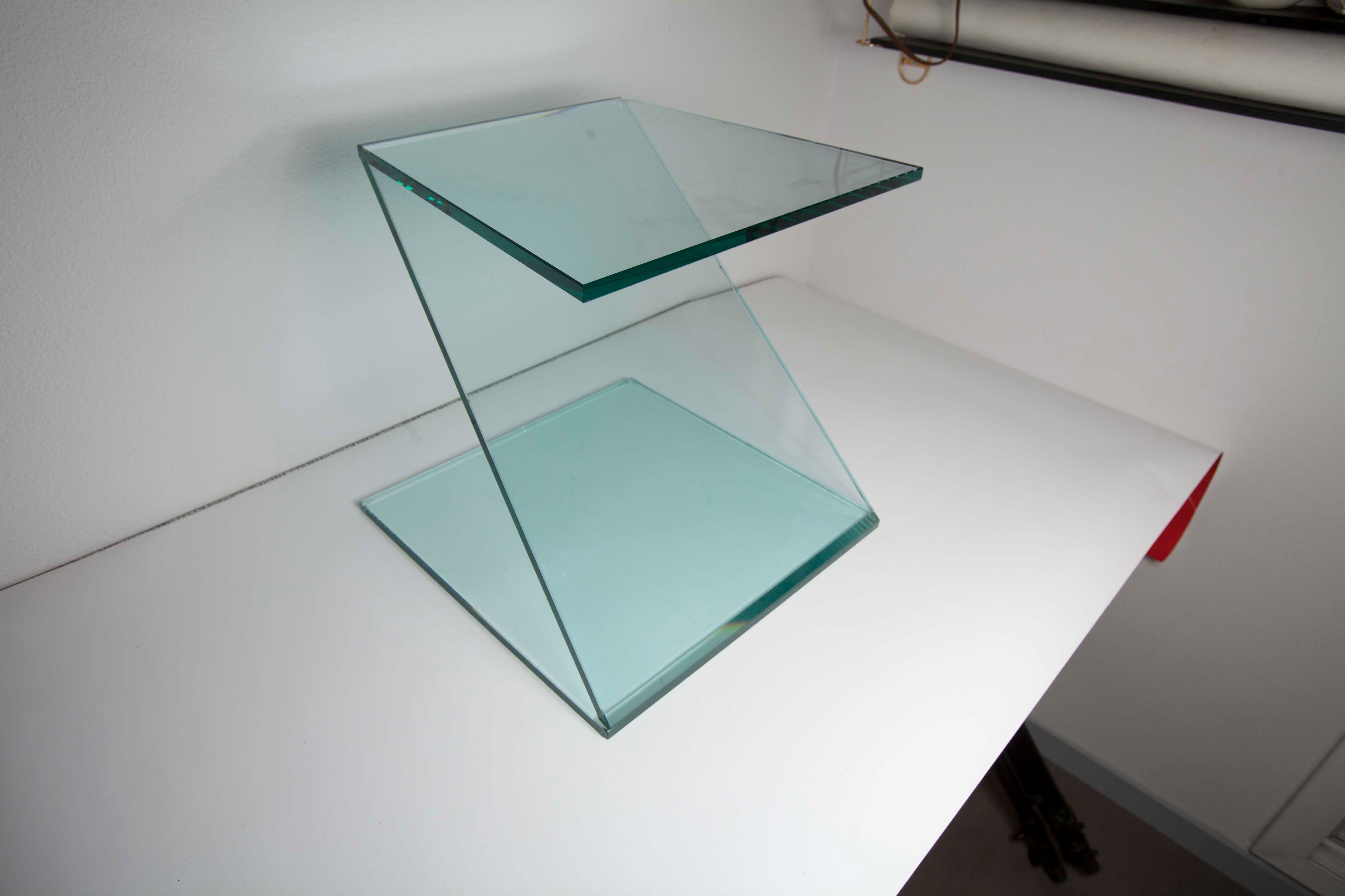 Z-shaped tempered glass side table