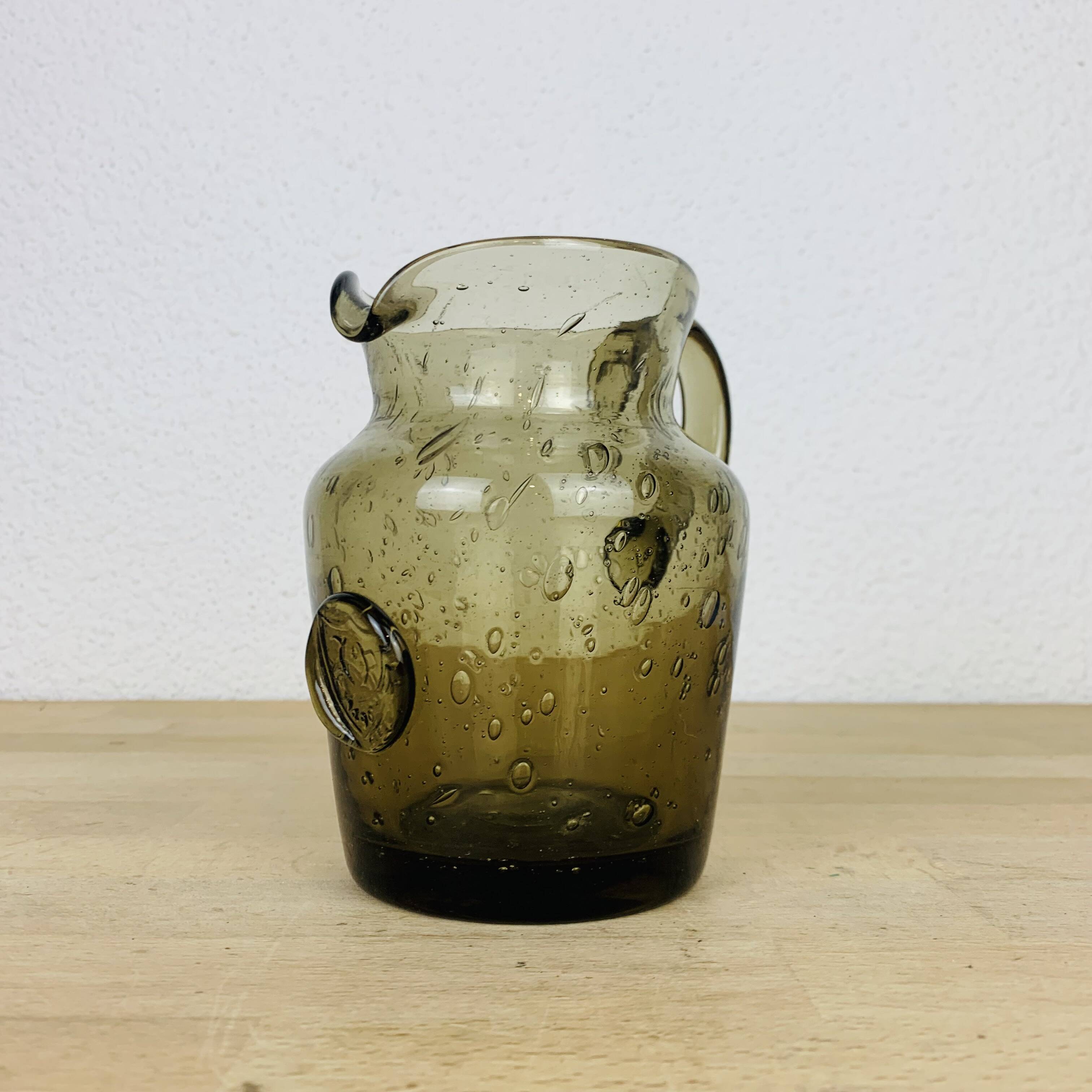 Vintage smoked bubbled glass pitcher