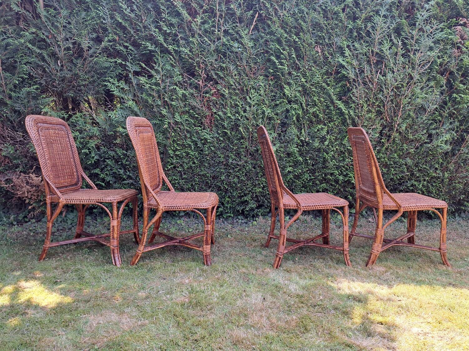 4 chaises Perret et Vibert en bambou et rotin