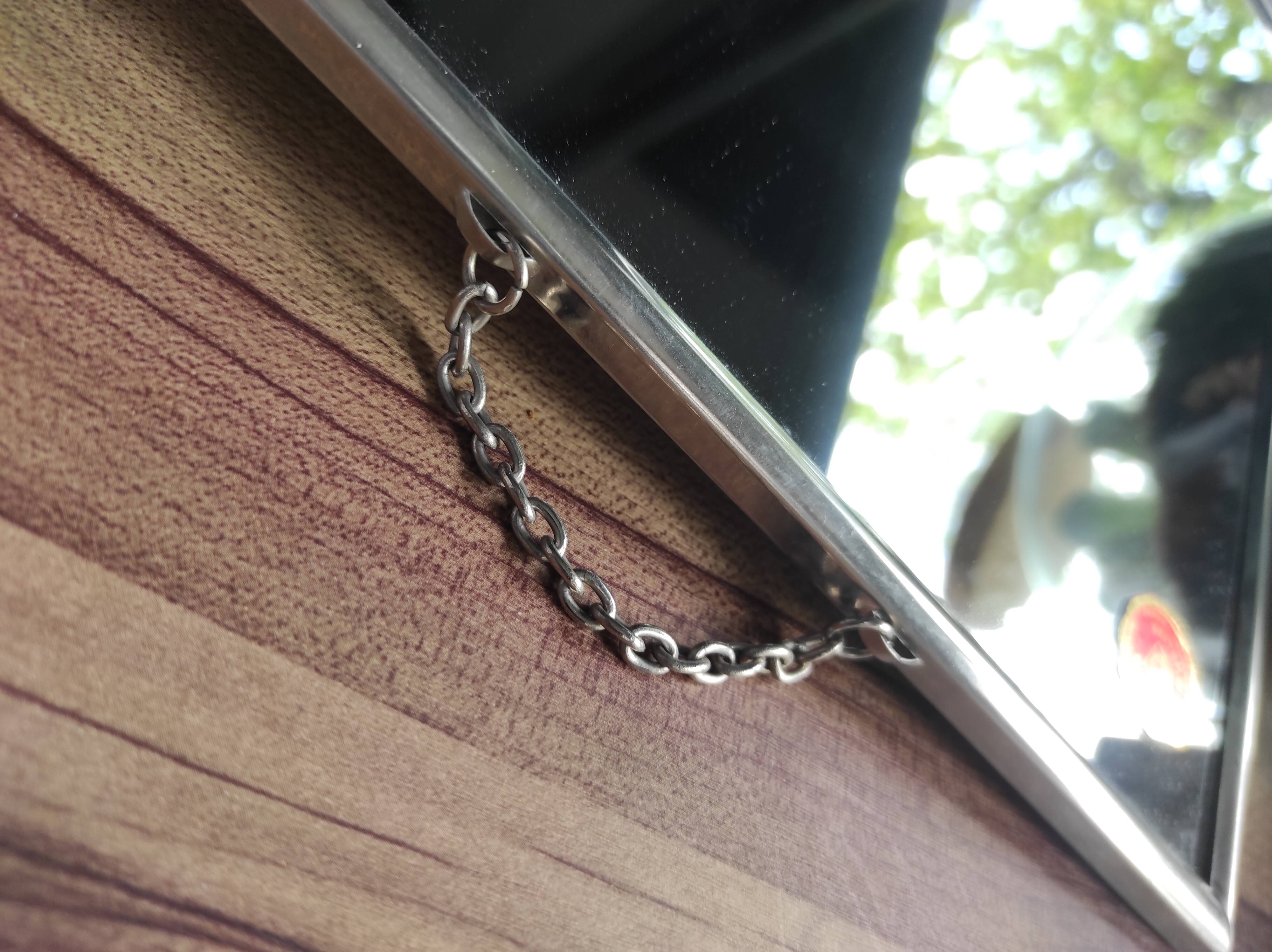 Vintage barber mirror, with chain, Combastel, made in France