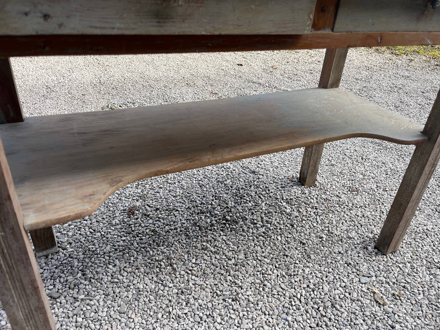 Antique console table, patinated wood