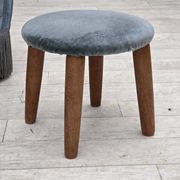 1970s, Danish armchair with footstool, blue furniture velour, oak wood legs
