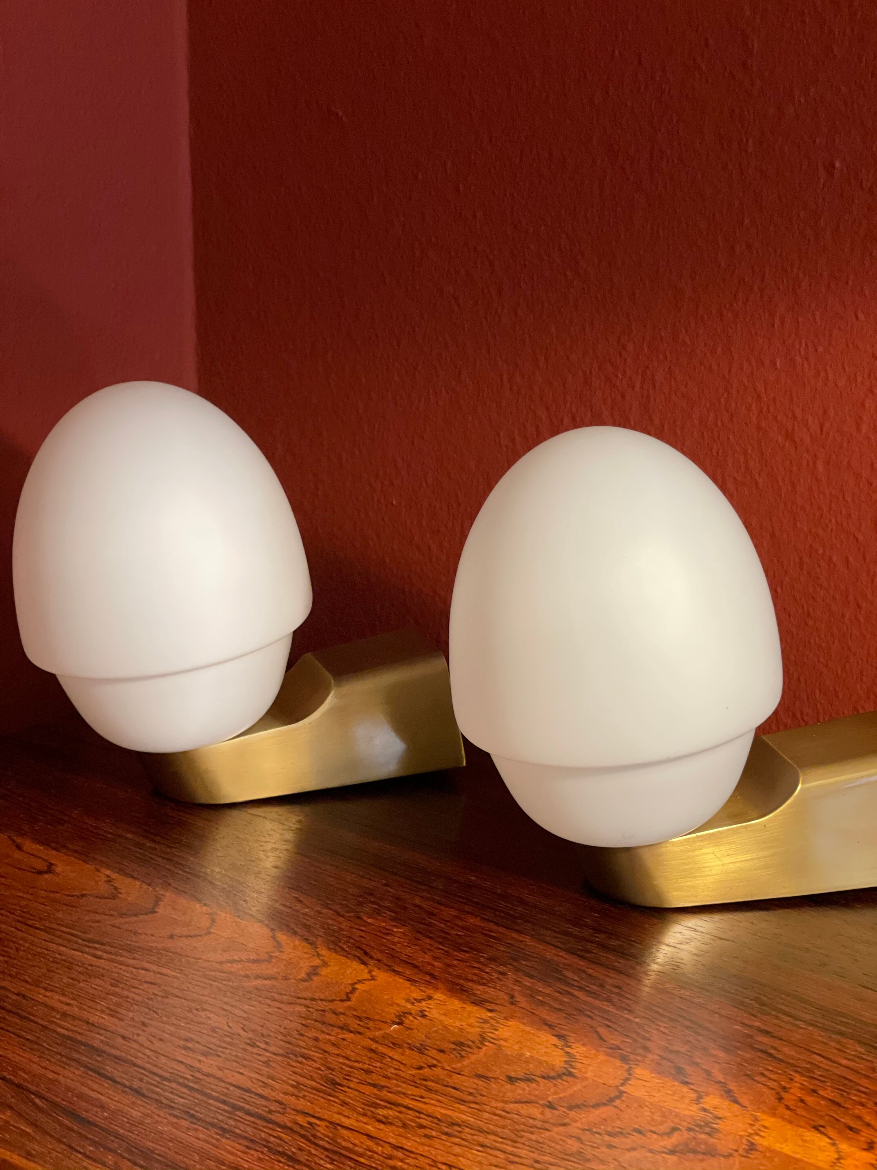 2 Wall Scones Lamps in Opal and brass Italy 80s