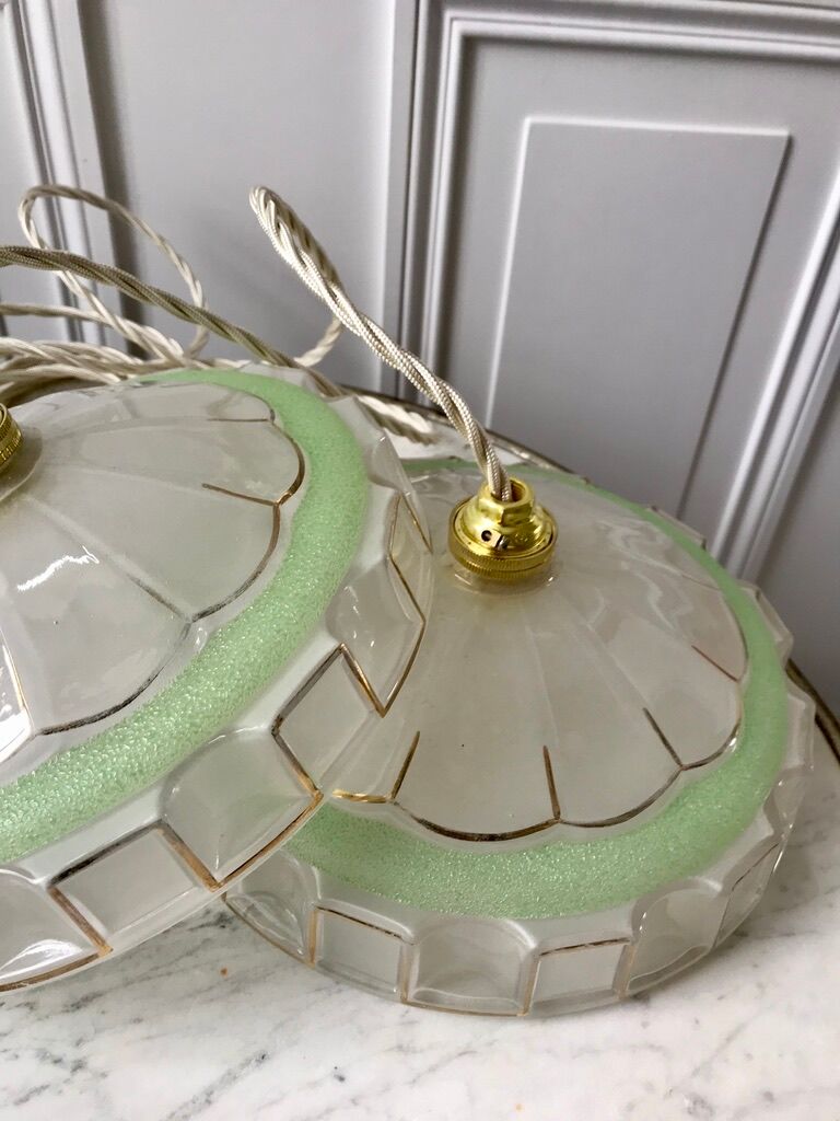 Pair of green granite glass suspensions 50-60s