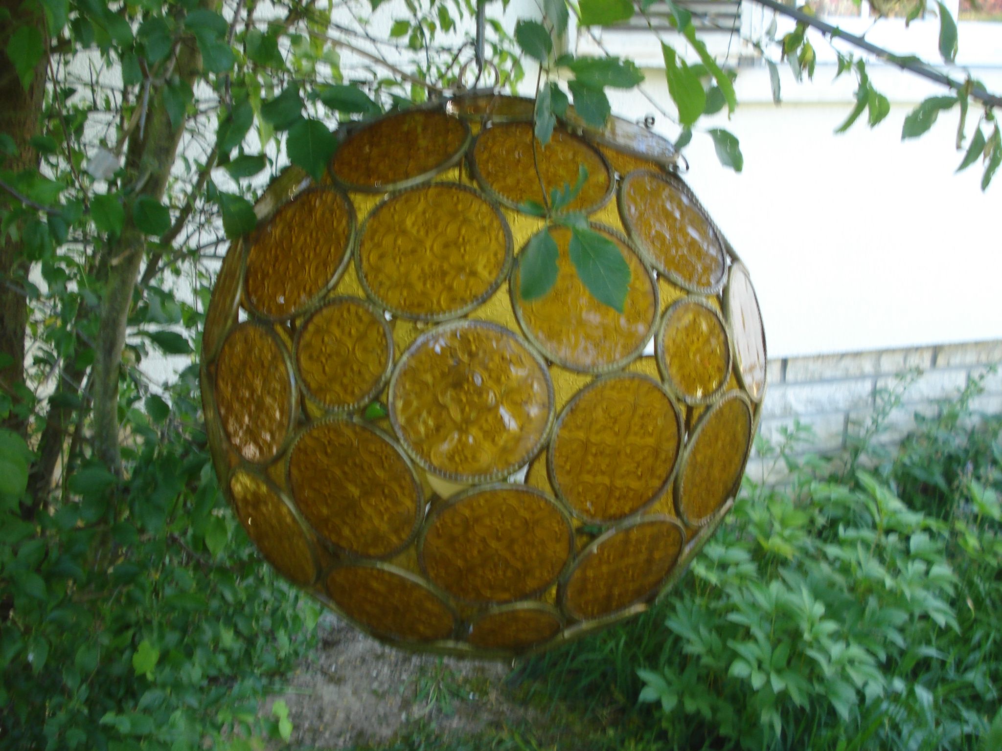 Suspension ball orange glass plate orange stained glass vintage 70's style