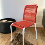 Red children's chair in rope 60s-70s