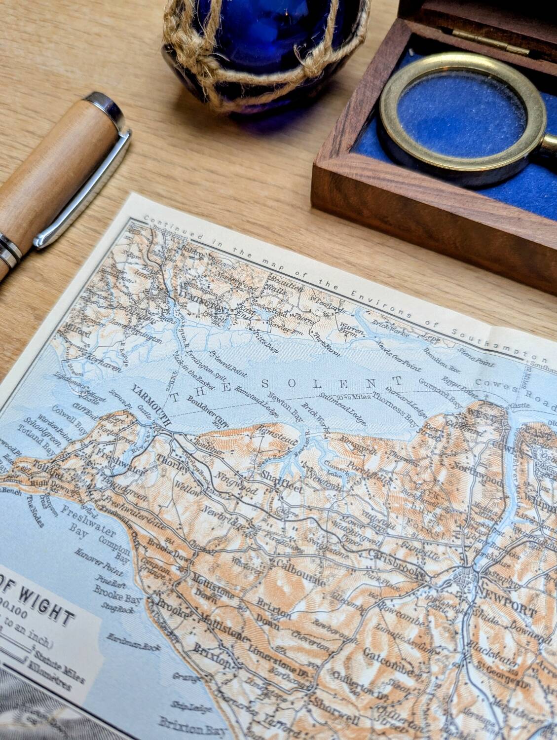 Île de Wight, Angleterre, plan original imprimé en 1913.