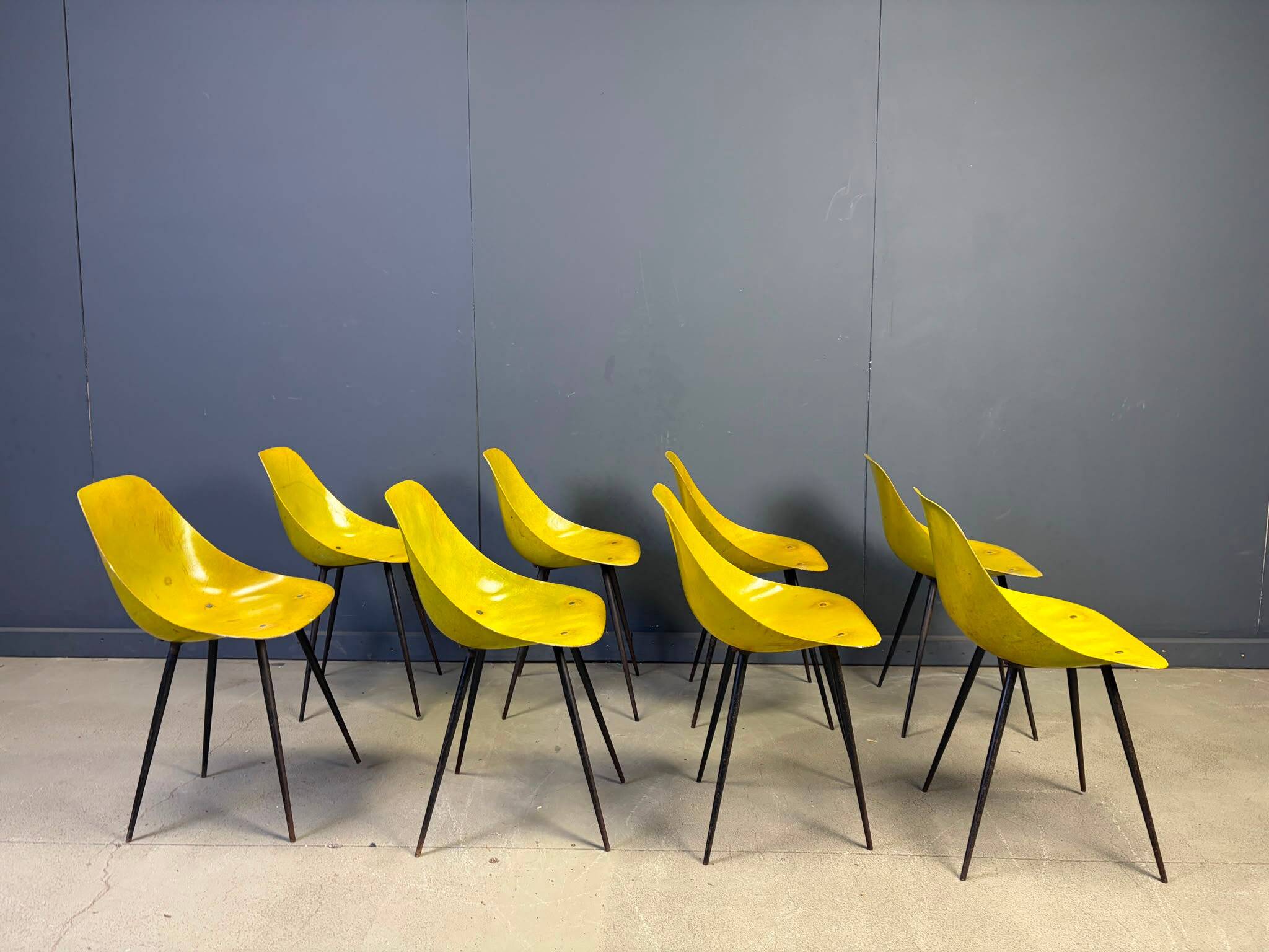 Mid-century fiberglass Coccinelle chairs by Rene Jean Caillette, 1950s - set of 8