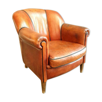 Sheep leather club armchair cognac color
