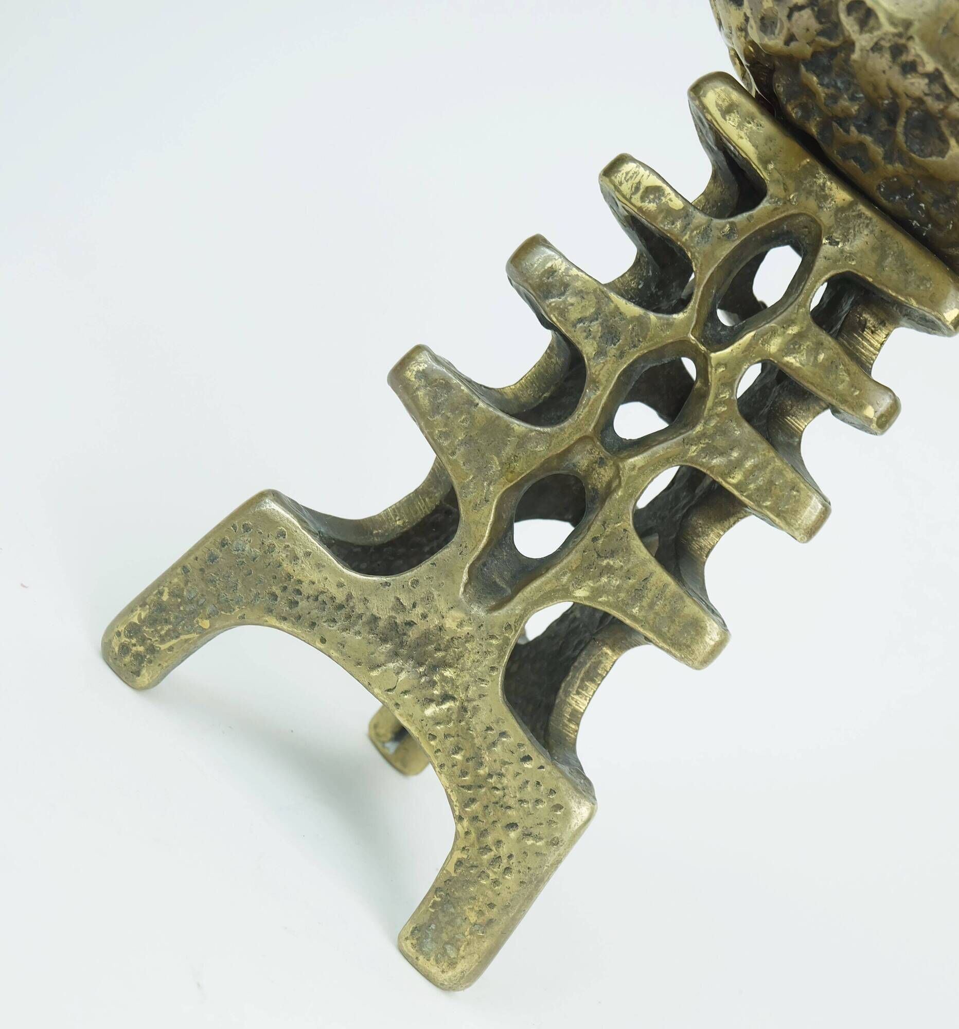 Outstanding 1960s 70s mid century brutalist brass candleholder for one big candle