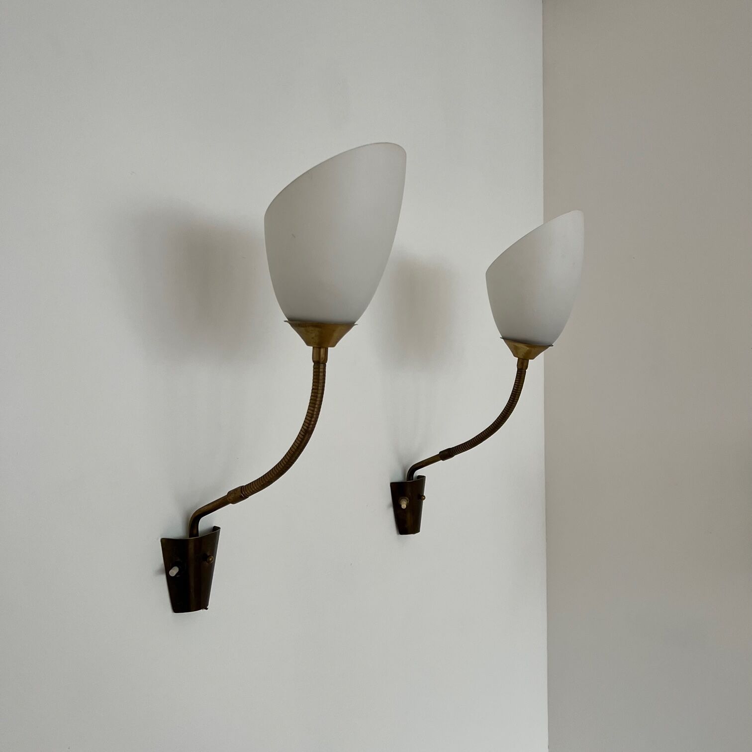 Pair of Brass and Opaline Glass Mid-Century Swedish Wall Lights