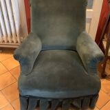 Fauteuil crapaud, Napoleon III, habille de velours vert sapin, ancien