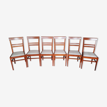 6 Scandinavian chairs in mahogany wood, upholstered sea