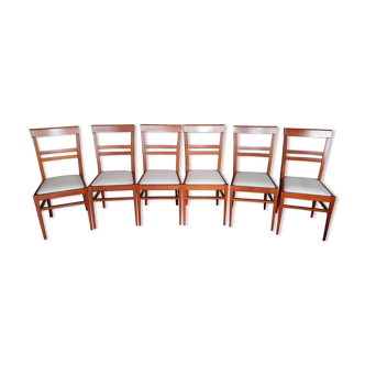 6 Scandinavian chairs in mahogany wood, upholstered sea