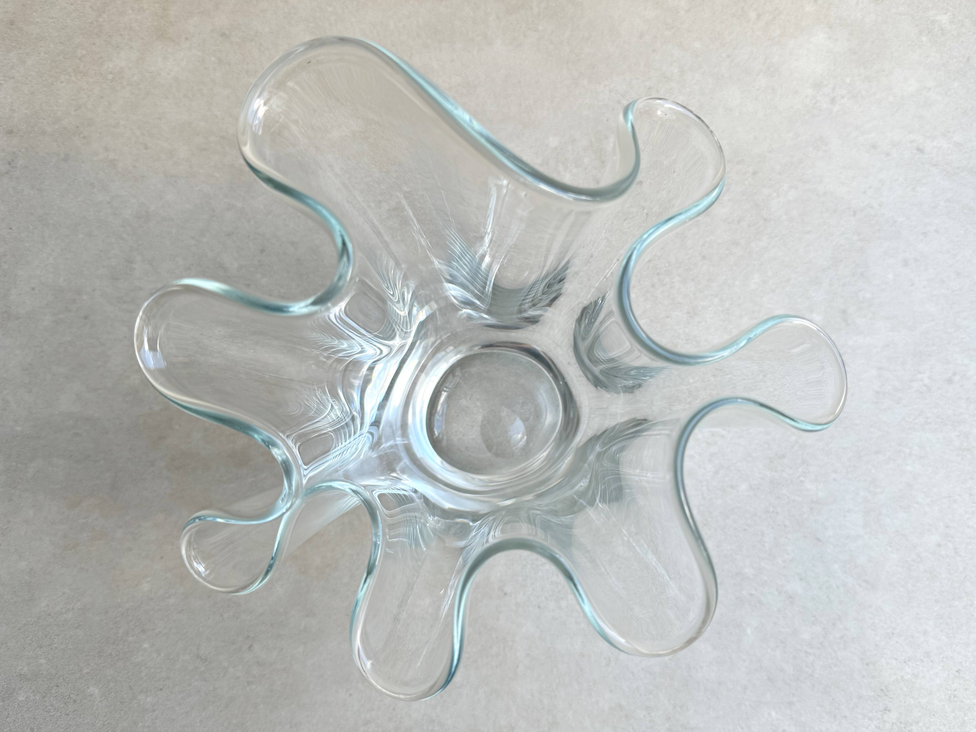 Vintage folded clear glass vase - wave