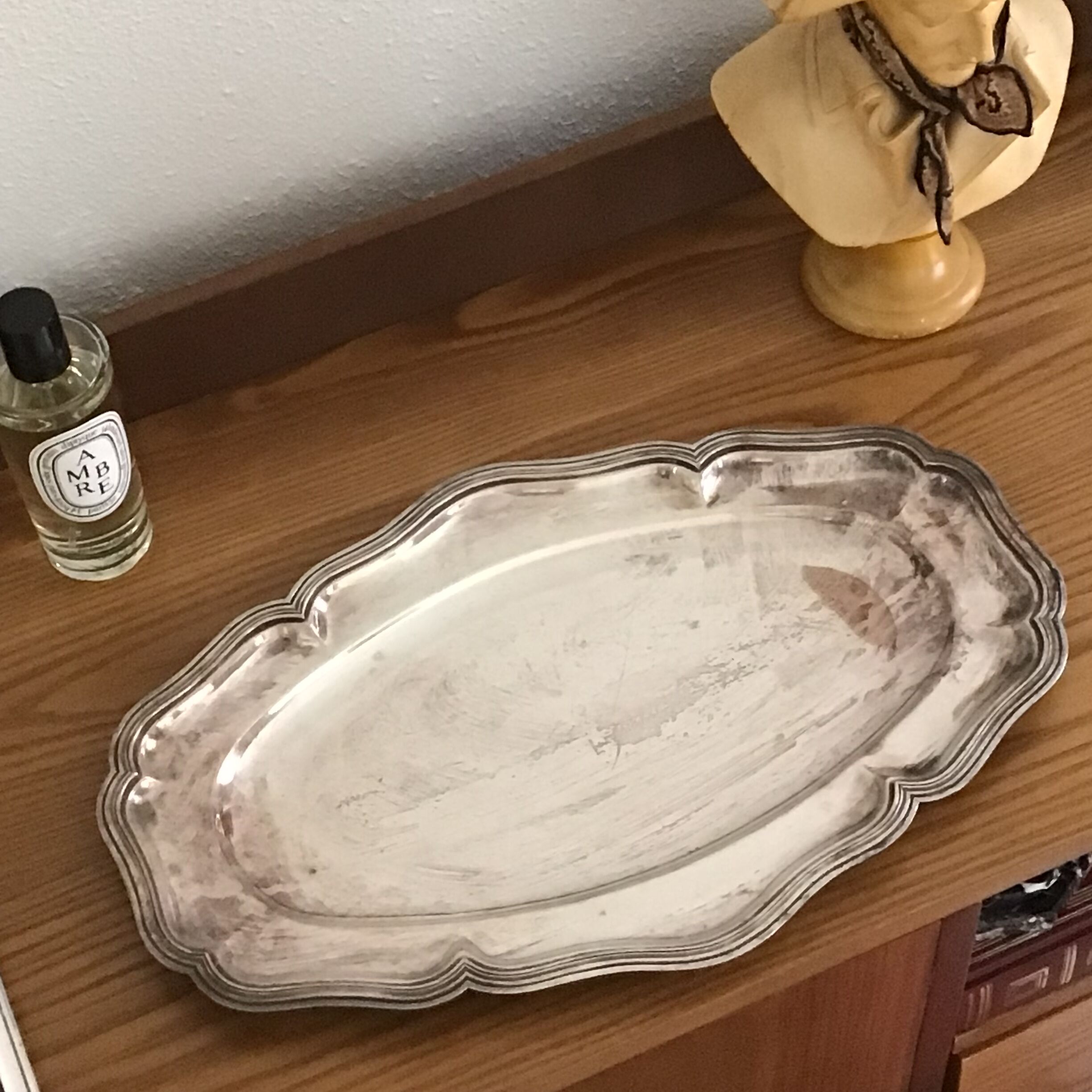 Large silver tray with hallmark