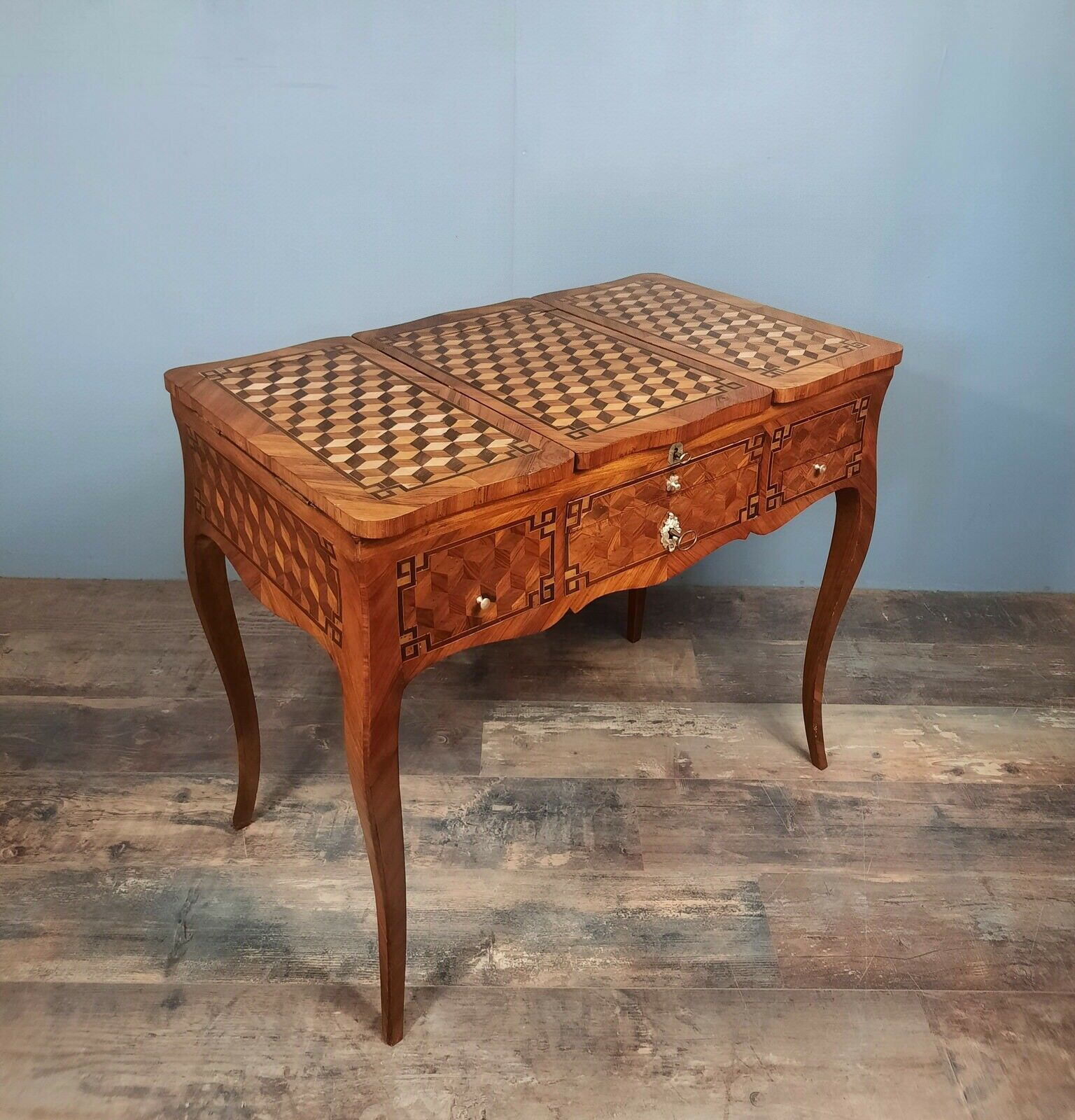 Dame dressing table with Louis XV style flap inlaid in precious wood NINETEENTH