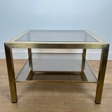 Pair of large square brass side tables