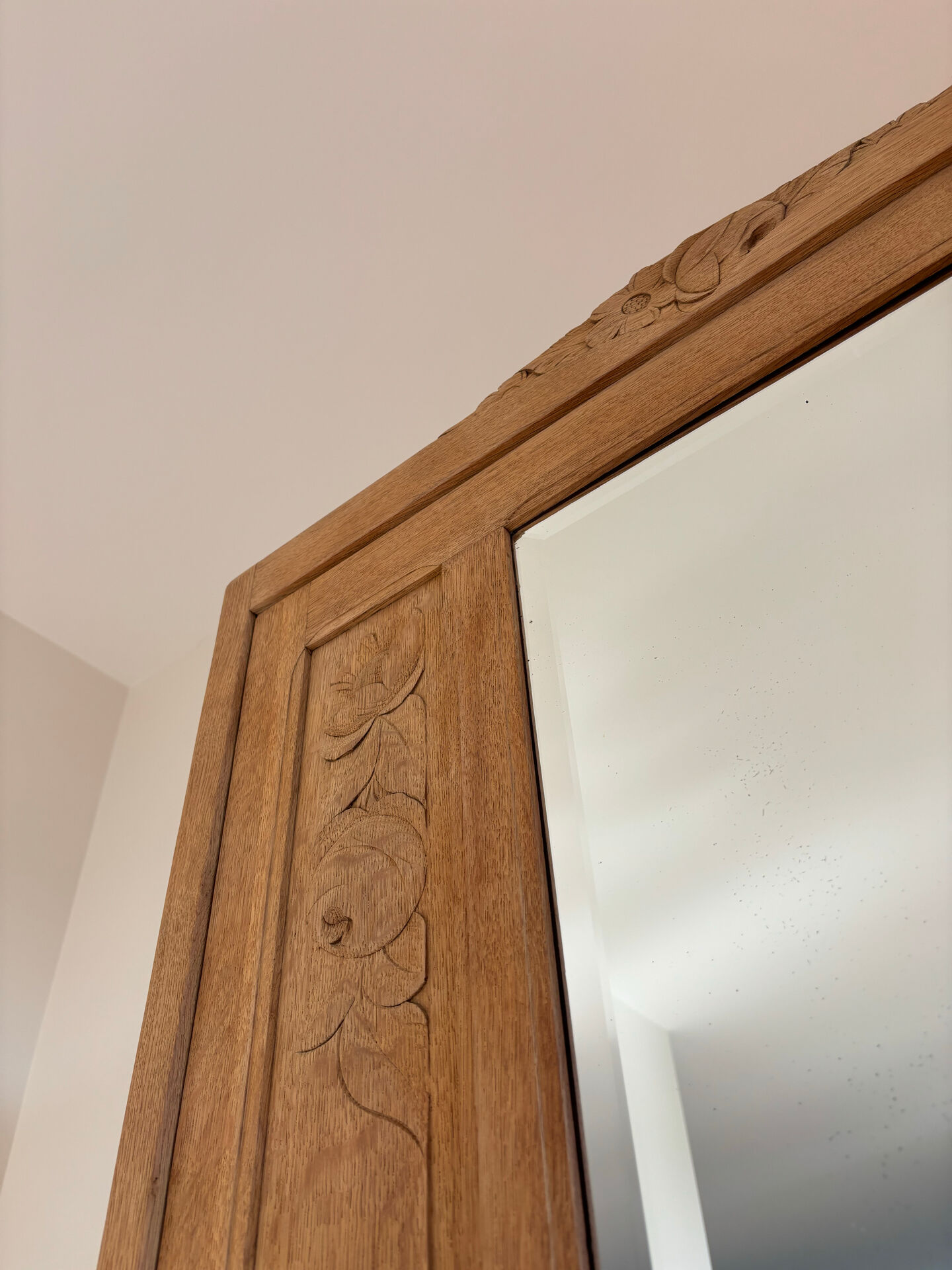 Art Deco oak wood bonnetière wardrobe, renovated.