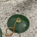 Vintage suspension duo in enamelled sheet metal style indus green and white