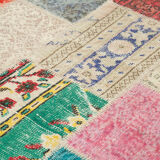 Handmade anatolian overdyed 204 cm x 296 cm multicolor patchwork carpet