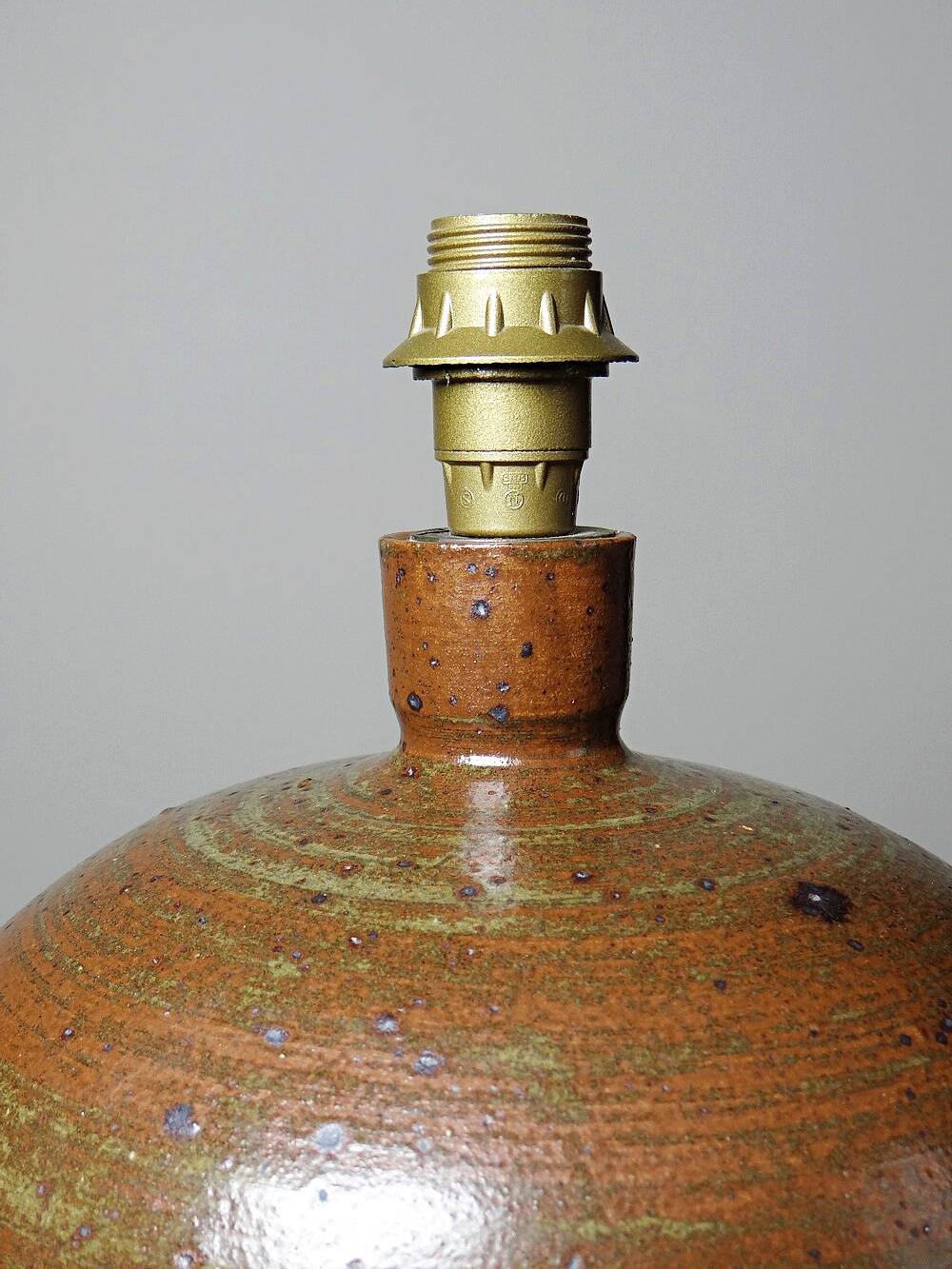 Grosse lampe boule grès pyrité émaillé vintage Baudat La Borne
