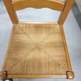 LOT Solid Oak Country Table and 6 Straw Seated Chairs