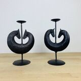 Pair of Brutalist Zoomorphic Candlesticks, Wrought Iron