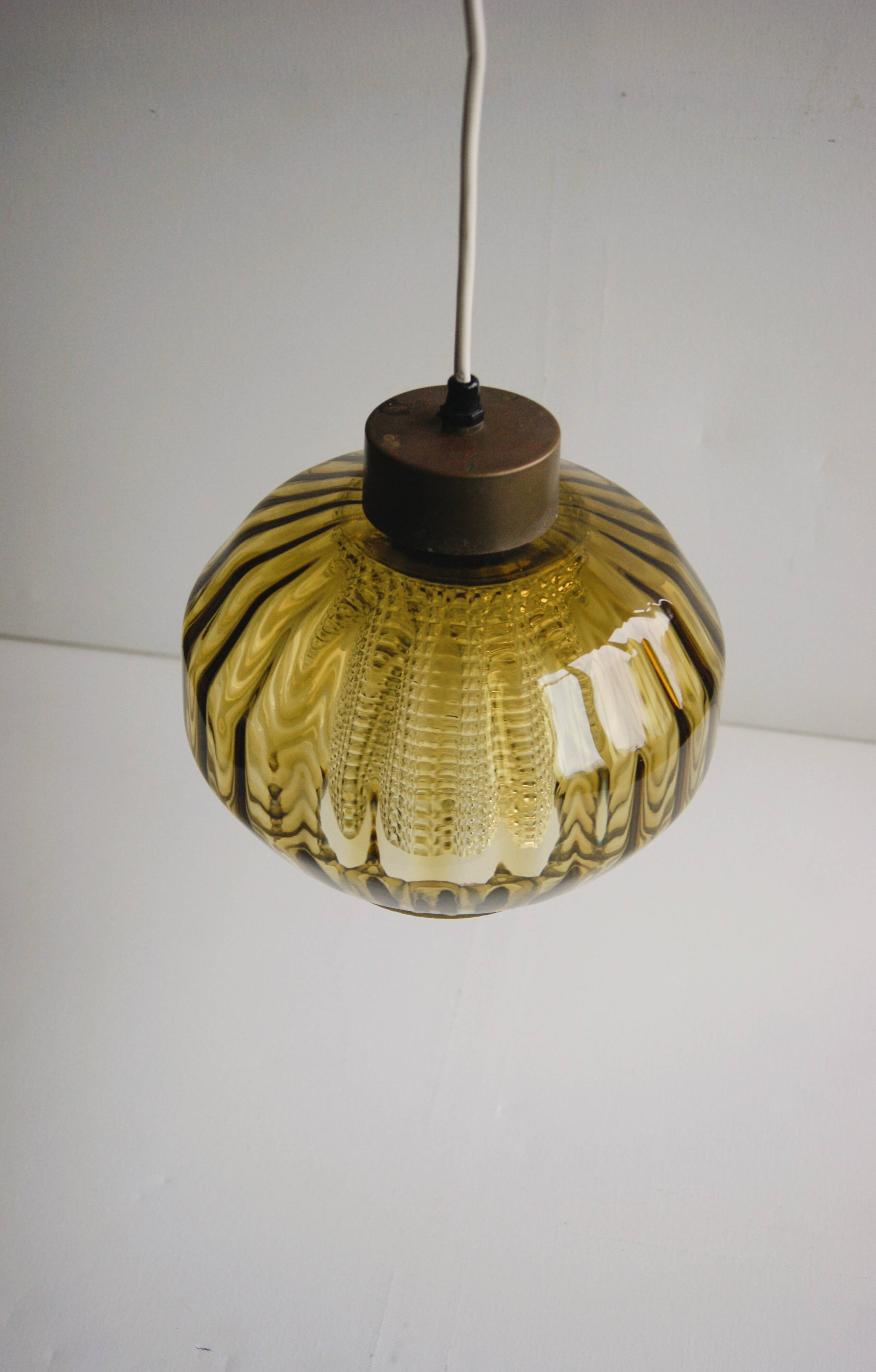 Vintage glass pendant in smoky green crystal with crystal cylinder  - design Carl Fagerlund Sweden