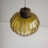 Vintage glass pendant in smoky green crystal with crystal cylinder  - design Carl Fagerlund Sweden