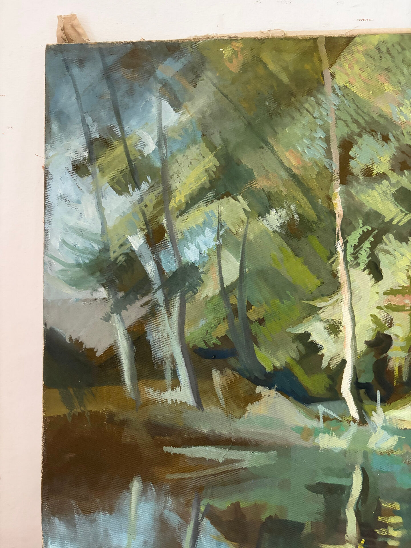 Reflections of trees on the water, oil on canvas signed