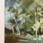 Reflections of trees on the water, oil on canvas signed