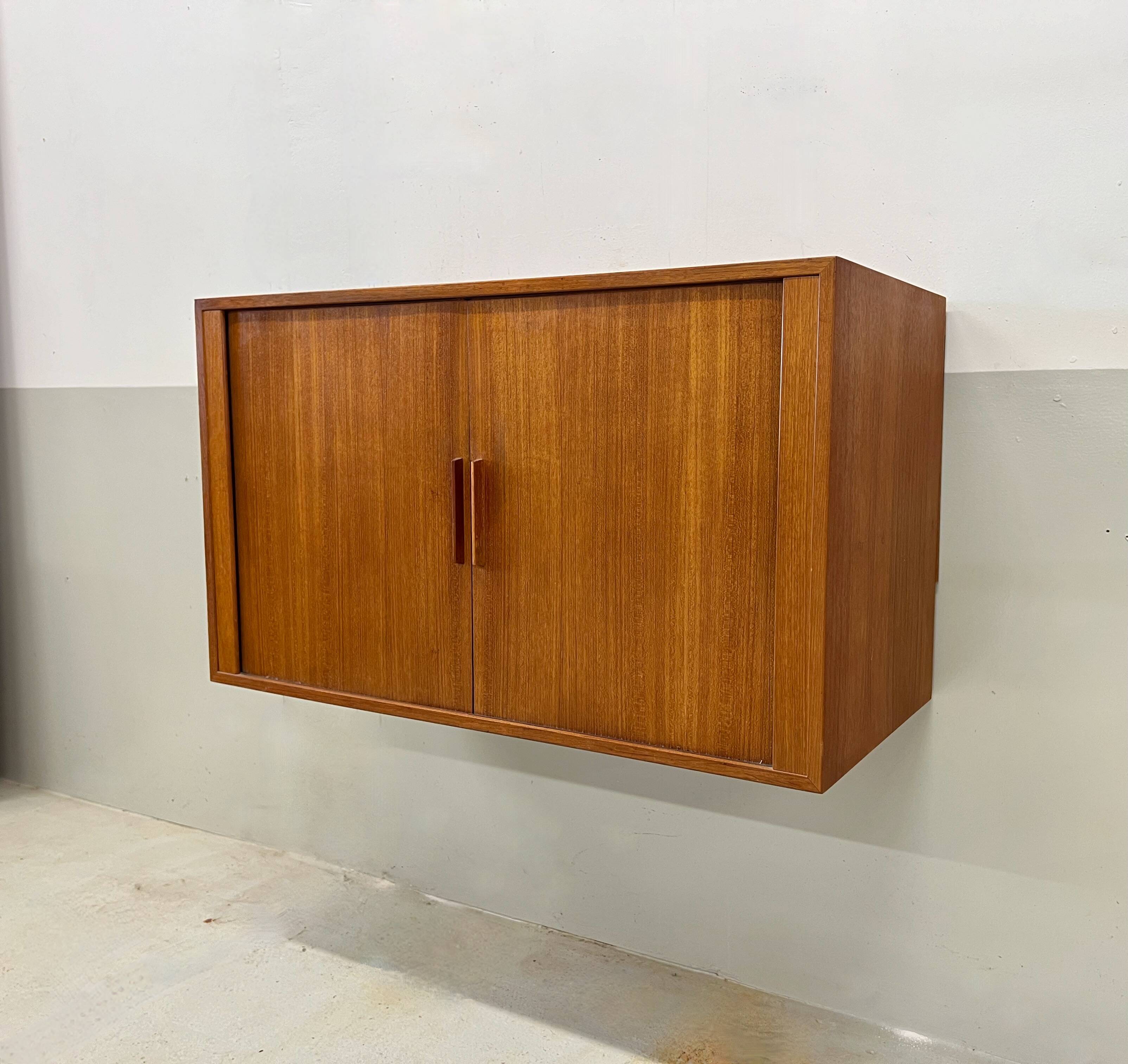 Teak Tambour Door Cabinet By Kai Kristiansen For Feldballes