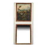 Trumeau orné d’une huile sur toile représentant un paysage animé, début XIXe