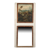 Trumeau orné d’une huile sur toile représentant un paysage animé, début XIXe