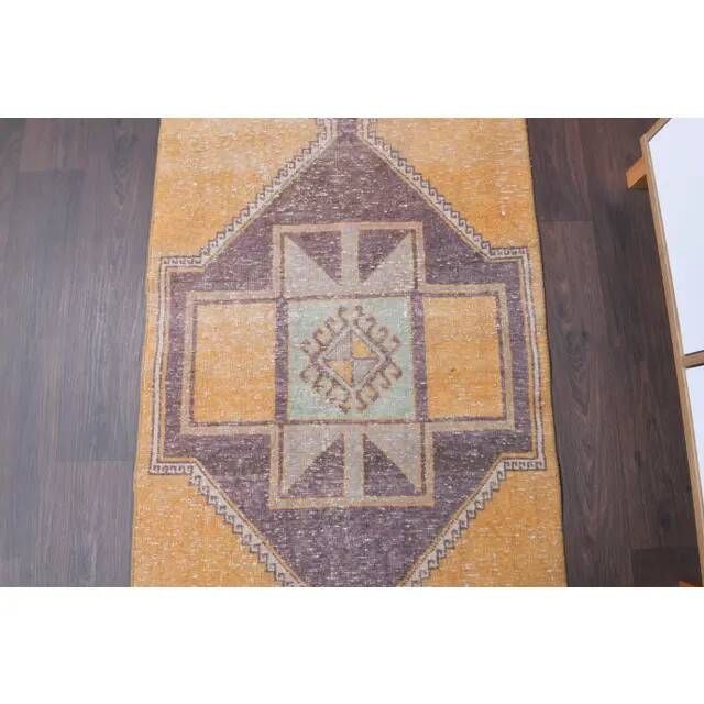 Vintage Turkish Oushak Handmade Wool Cotton Orange Runner Rug 95x375