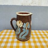 Pitcher in earthenware floral decoration XXth