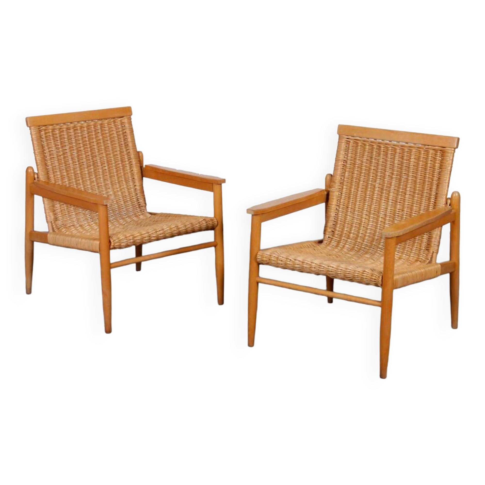 Pair of vintage wicker armchairs produced by Uluv, 1960