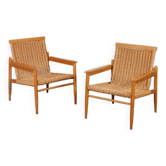 Pair of vintage wicker armchairs produced by Uluv, 1960