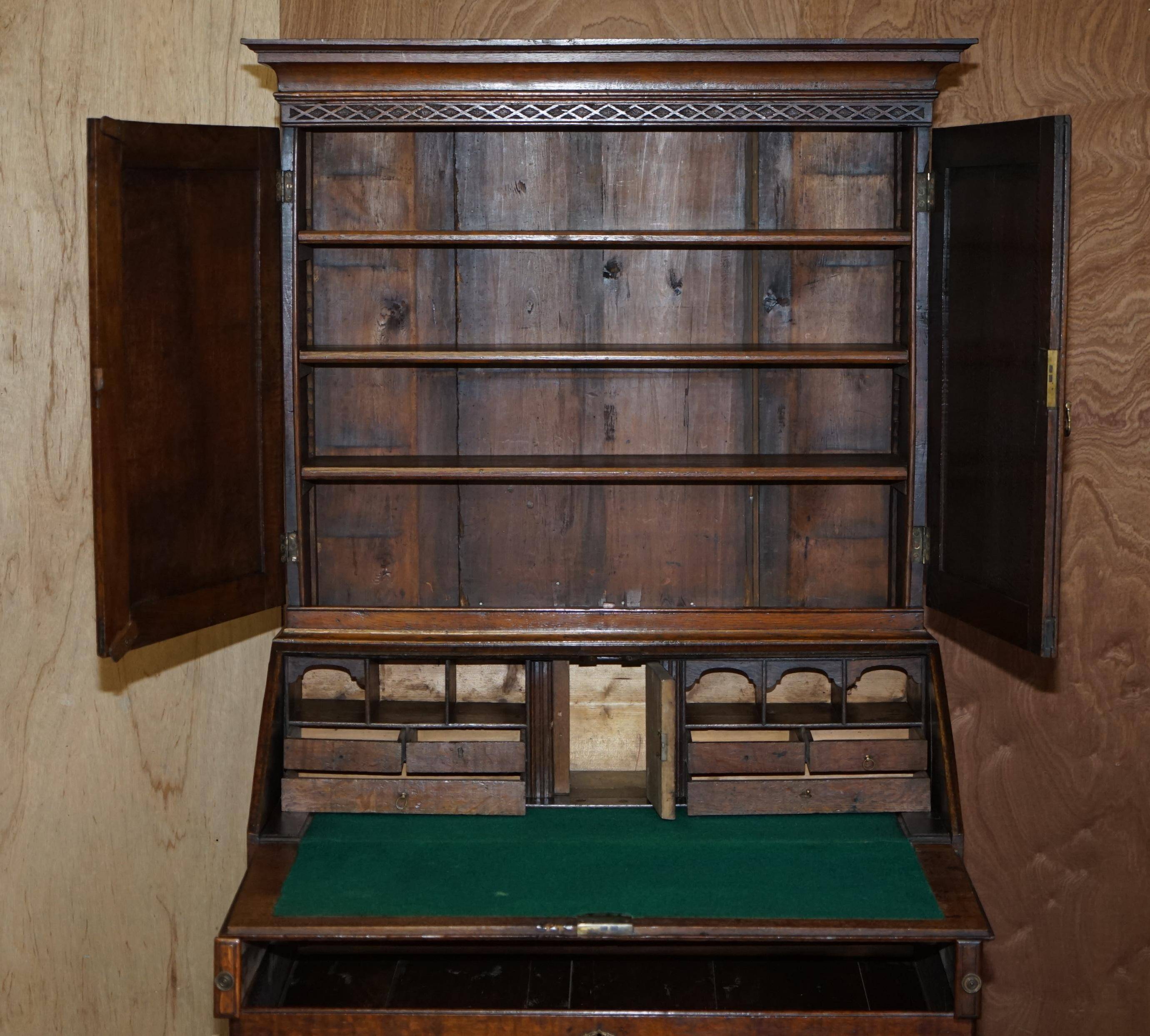 George III oak secretary bookcase circa 1760, Thomas Chippendale style.