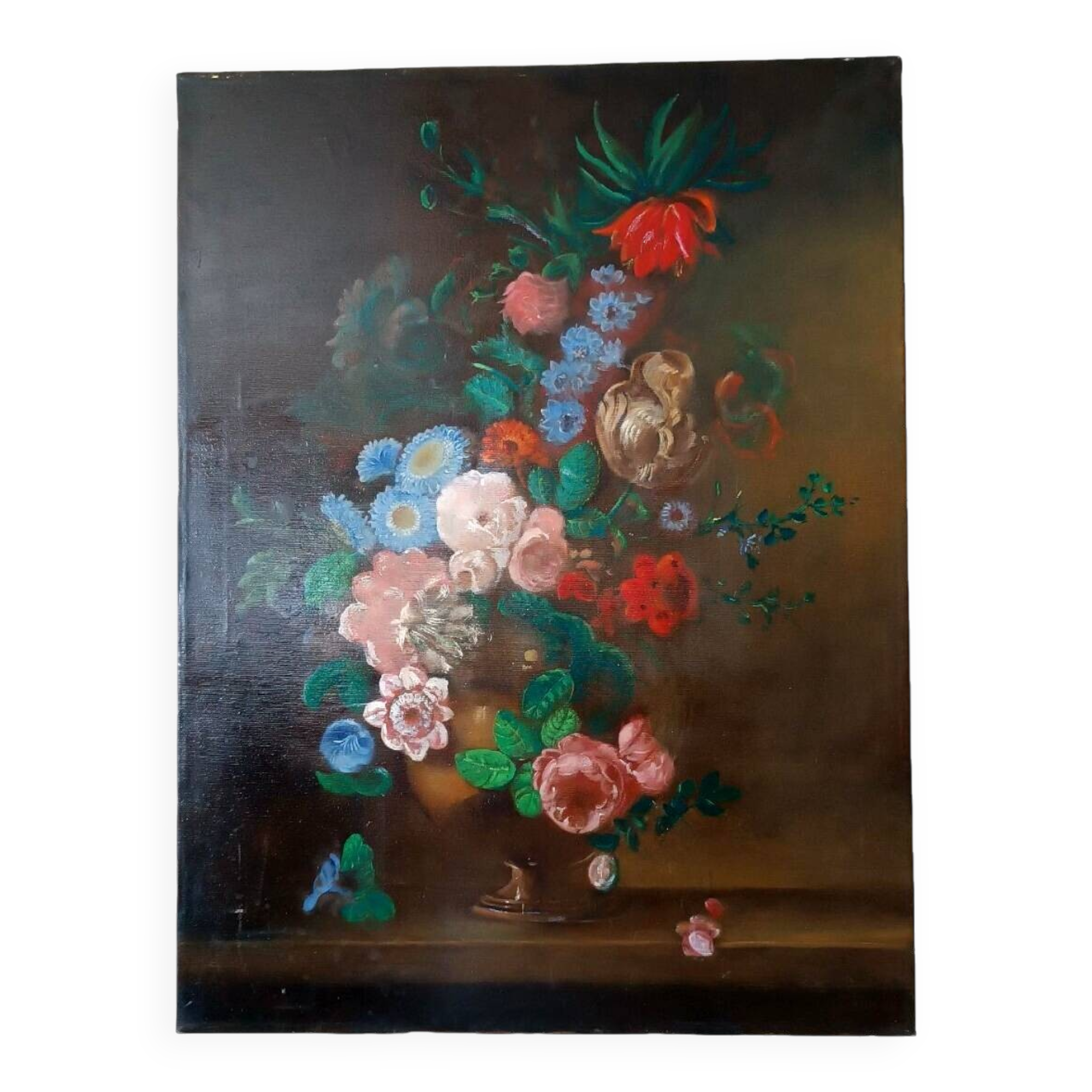 Oil painting on canvas vase with flowers 1970 signed Armandoi of flowers