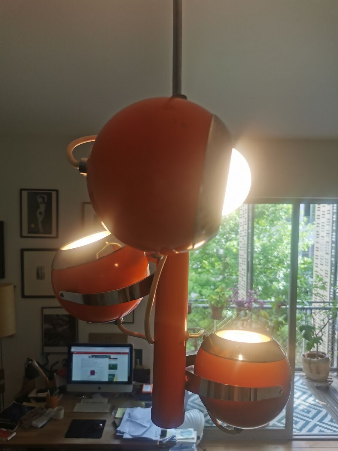 Vintage Space Age 70s Pendant Light – 3 Adjustable Spotlights – Orange