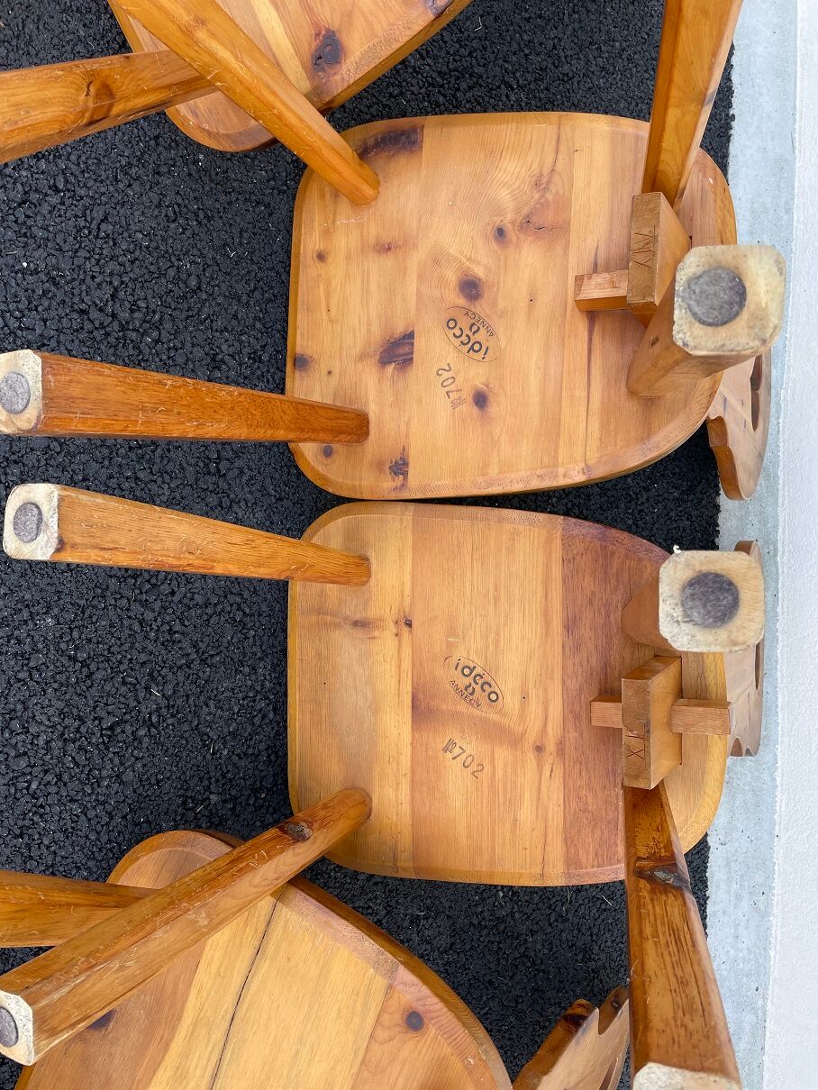 6 vintage Chairs Cembro pine Brutalist style circa 1975 Idcco Annecy