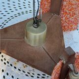 70s Scandinavian style chandelier in wood and orange granite resin 3 lights