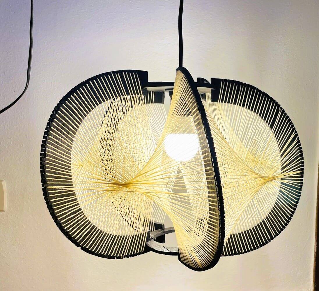 Black painted rustic wooden hanging lamp